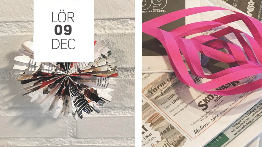 Juldekorationer tillverkade av tidningspapper