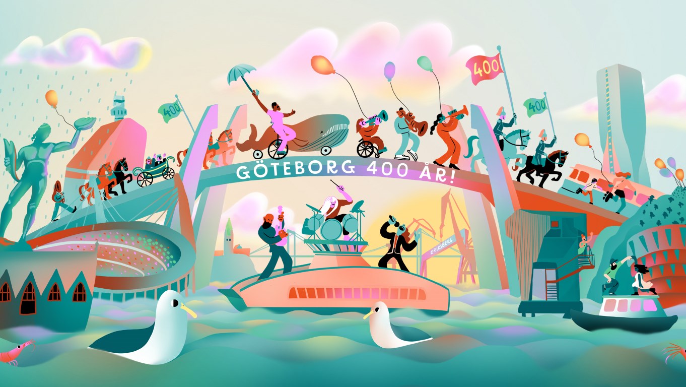 Illustration av aktiviteter kring stadens 400-årsjubileum