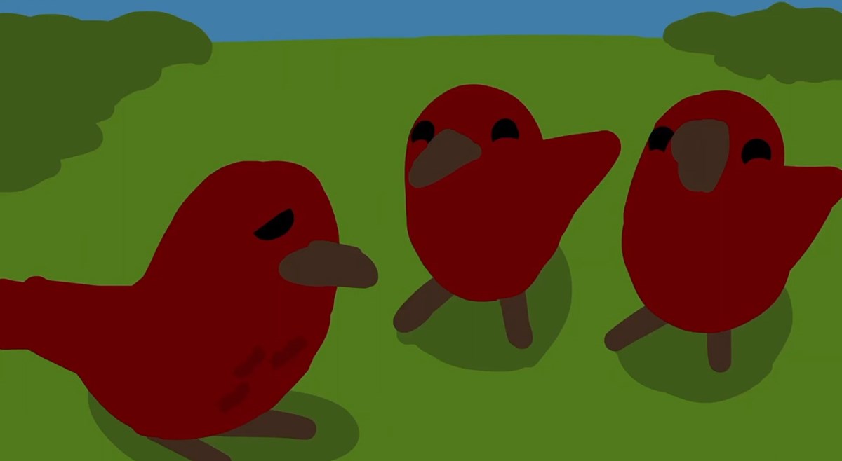 Stillbild på fåglar från animerad film