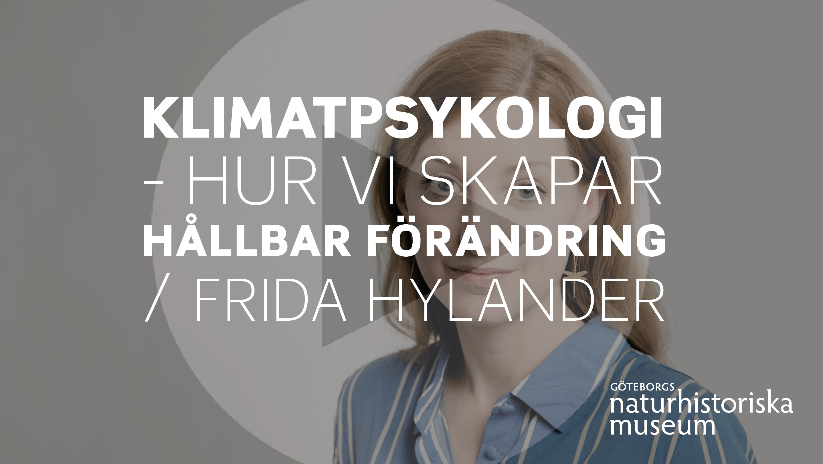 Bild på föredragshållaren med playsymbol och text