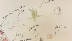 tecknade fiskar och andra djur i havet
